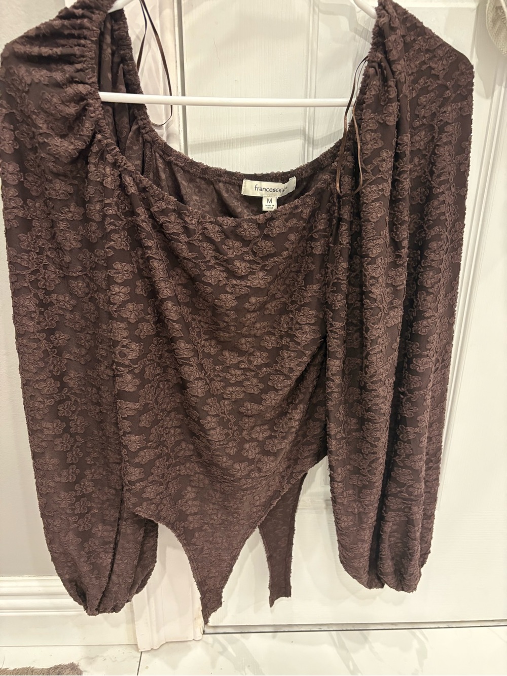 Francesca's Dark Brown Floral Jacquard Blouse